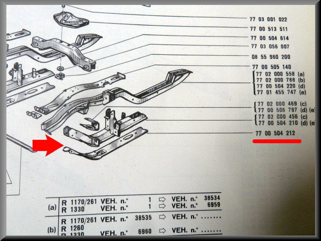 Bodembalk links – Renault 12 – OEM 7700504212