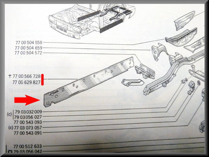 Longeron intérieur droit – Renault 12 – OEM 7700629827