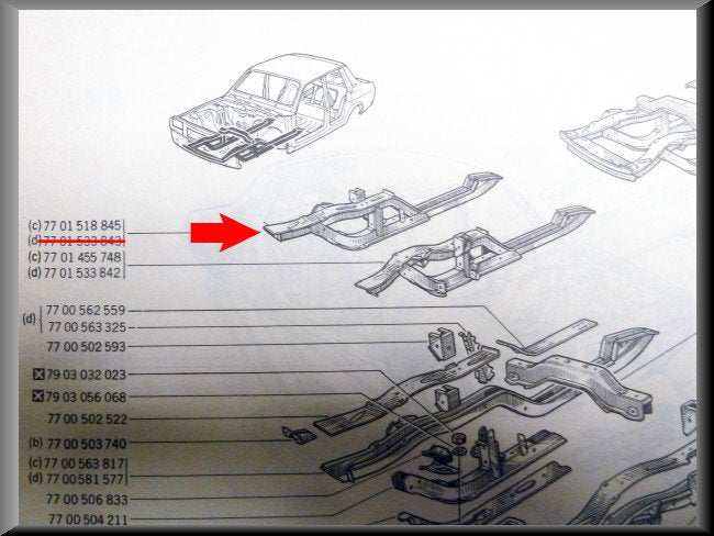 Chassis beam complete right – Renault 12 – OEM 7701518845