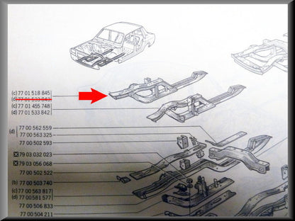 Chassis beam complete right – Renault 12 – OEM 7701518845