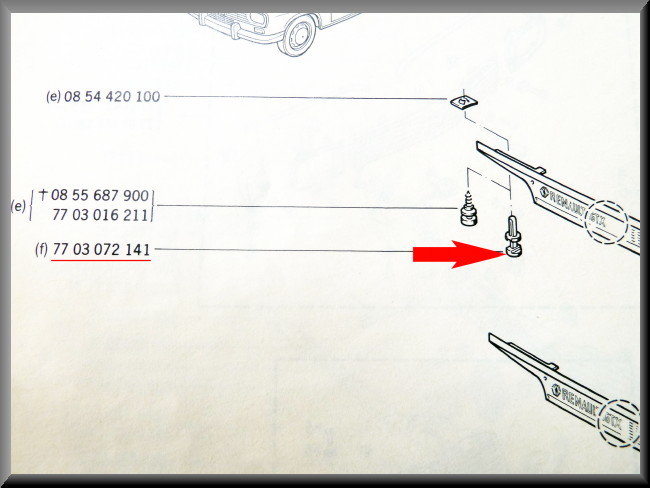 Fixation avec cheville pour enjoliveurs d'aile arrière – Renault 12 – Renault 16 - OEM 7703072153
