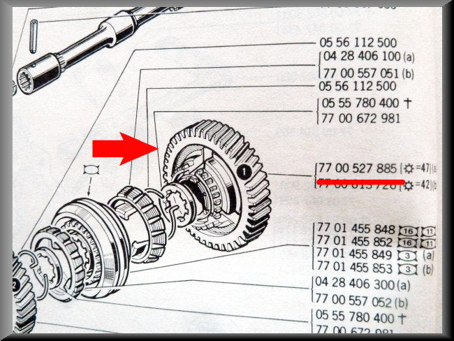First gear cog with synchro hub (47 teeth – Renault 12 – Renault 8 - Renault 16 - OEM 7700527885A