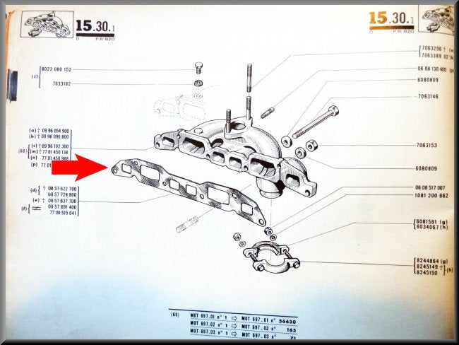 Spruitstuk pakking inlaat+uitlaat  – Renault 16 L-TL type 1 (1150-1152 1153-1157) – OEM 0857622700B