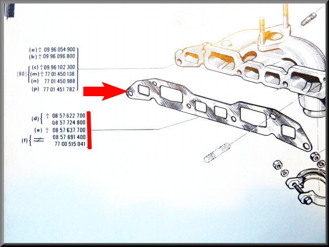 Spruitstuk pakking inlaat+uitlaat  – Renault 16 L-TL type 1 (1150-1152 1153-1157) – OEM 0857622700B