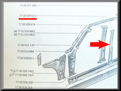B stijl binnenzijde rechts – Renault 12 – OEM 7700539613