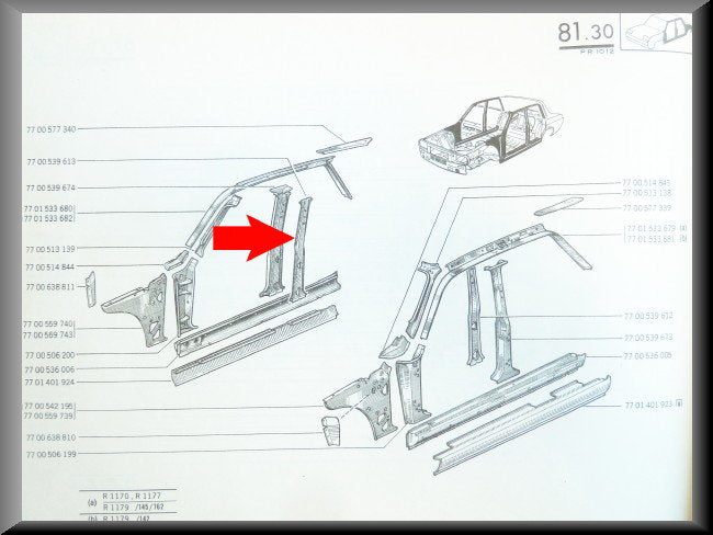 B stijl binnenzijde rechts – Renault 12 – OEM 7700539613