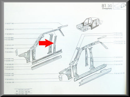 B stijl binnenzijde rechts – Renault 12 – OEM 7700539613