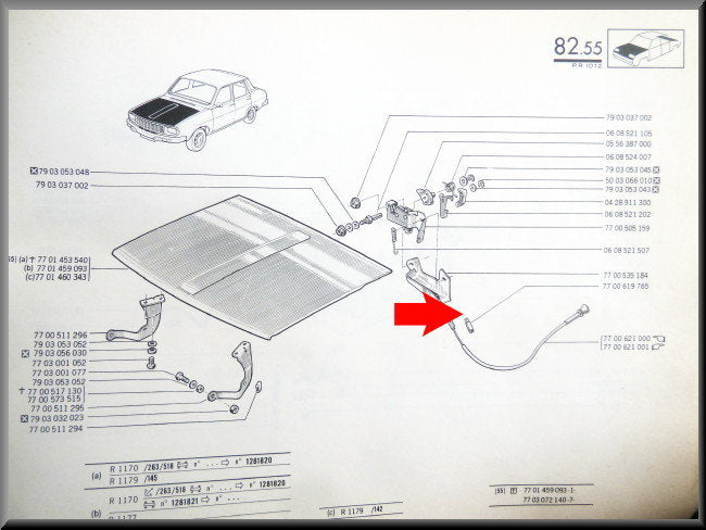 Guide bonnet cable – Renault 12 – Renault 5 - Renault 18 - OEM 7700619765