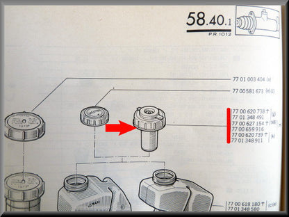Bouchon réservoir liquide de frein – Renault 12 – Renault 15 - Renault 17 - Renault 16 - OEM 7701348911