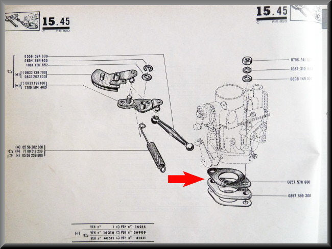 Carburettor base insulating plate gasket (without gasket) – Renault 16 (1150) – OEM 0857599200