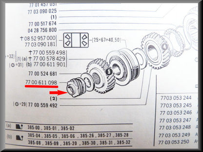 Wormwiel 385 bak (5 bak) – Renault 16 – OEM 7700611098A – Used