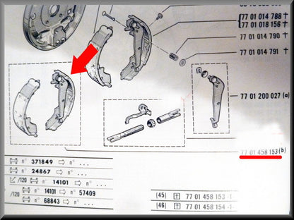 Brake shoes (Girling system) – Renault 16 – Renault 20-30 - Renault 25 - OEM 7701458153