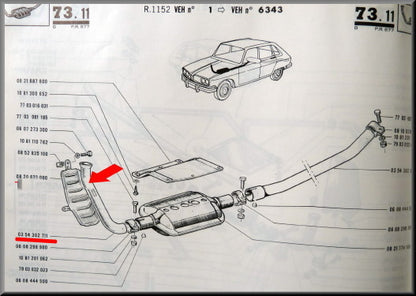 Uitlaat vlampijpje – Renault 16 L, TL, TA – OEM 0354302711