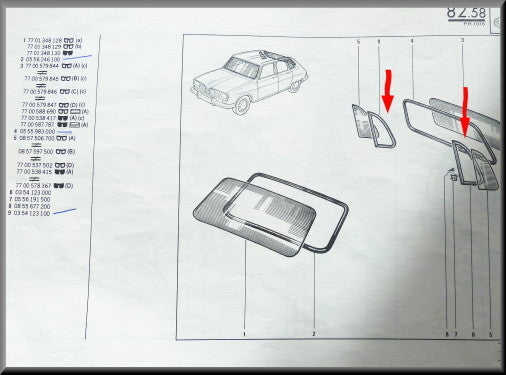 Rubber triangle windows – Renault 16 – OEM 0354123000 / 0354123100