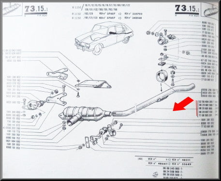 Tuyau d'échappement – Renault 16 L (1150 <1968) – OEM 0820697100