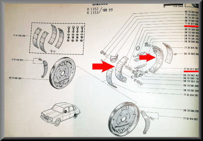 Brake Shoes (Girling system) – Renault 16 TL, L (late types) – OEM 7701017006 / 7701017007