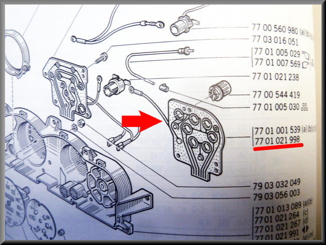 Carte circuit imprimé tableau de bord droit – Renault 16 TX – OEM 7701021988 – Occasion