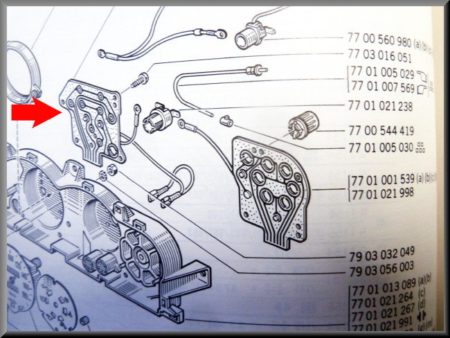 Circuit imprimé tableau de bord gauche – Renault 16 TX – OEM 7701021997