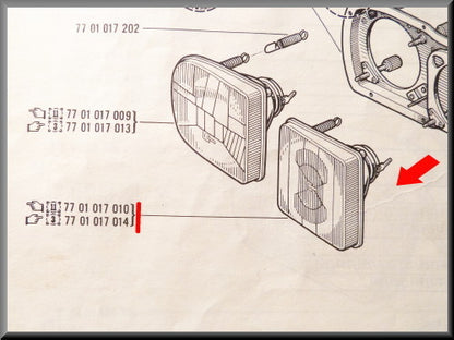 Headlight right inner (white) – Renault 16 TX < 1976 – OEM 7701017010