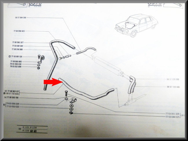 Tuyau de chauffage gauche – Renault 16 TS-TX (1151-1154-1156) – OEM 7700503127
