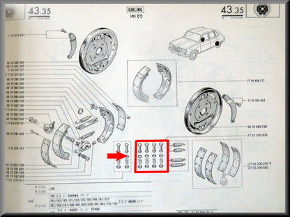 Rear brake shoe mounting kit – Renault 16 – OEM 7701200837 / 7701200720