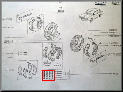 Remschoen bevestigingsset – Renault 12 – Renault 15 - Renalt 17 - Renault 16 - OEM 7701200837 / 7701200720