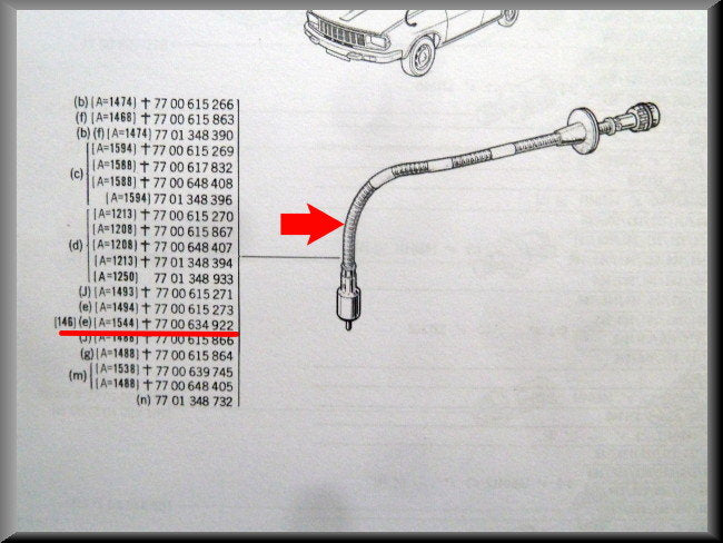 Km teller kabel  – Renault 12 nieuwe type – Renault 15 - Renault 17 - OEM 7700639745 / 7701348933 / 7701348732