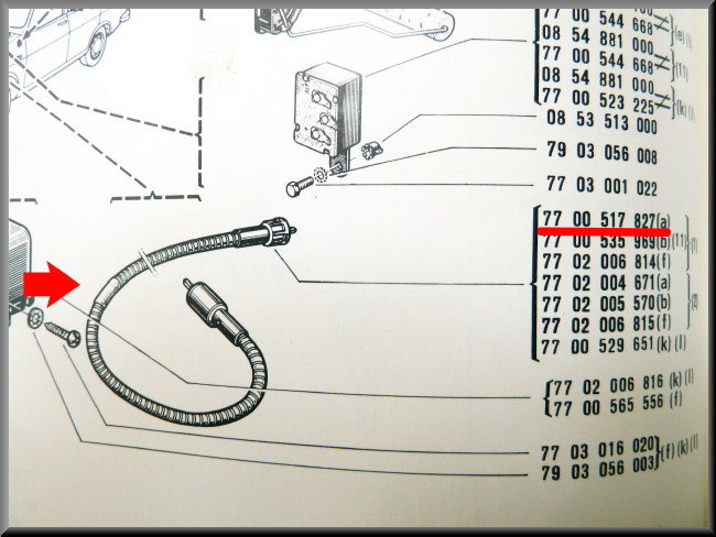 Km teller kabel  – Renault 12 oude type – OEM 7700517827