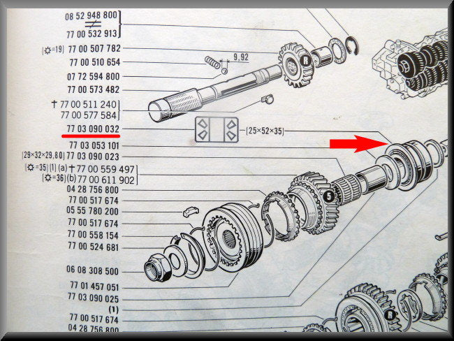 Bearing primary shaft (25-52-35 mm) (385 gearbox) – Renault 16 – OEM 7703090032