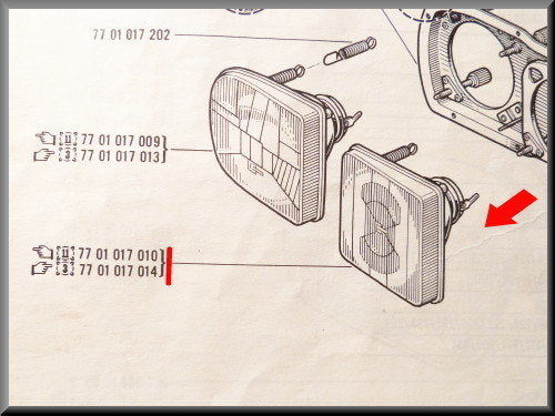 Koplamp rechts binnen < 1976 (geel) – Renault 16 TX < 1976 – OEM 7701017010