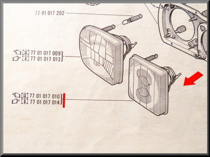 Koplamp rechts binnen < 1976 (geel) – Renault 16 TX < 1976 – OEM 7701017010