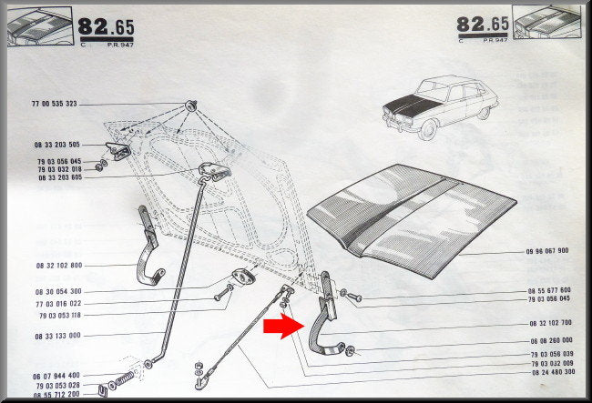 Charnière de capot gauche – Renault 16 – OEM 0832102800