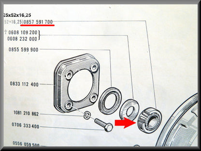 Wheel bearing set for rear axle (25x52x16.25 inner dimension 7x40x13.25 outer dimension) – Renault 16 L – OEM 0857591700 / 0857591600