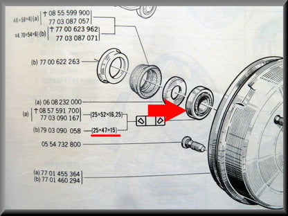 Rear axle wheel bearing set (25x47x15/15.25 inner, 20x42x15/15.25 outer) – Renault 16 (1977 to 1980) – OEM 7903090058 / 7903090057