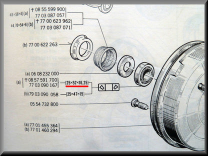 Wheel bearing set for the rear axle (25x52x16.25 inner dimension 20x47x15.25 outer dimension) – Renault 16 (1968-1977) – OEM 7703090167 / 7700502547
