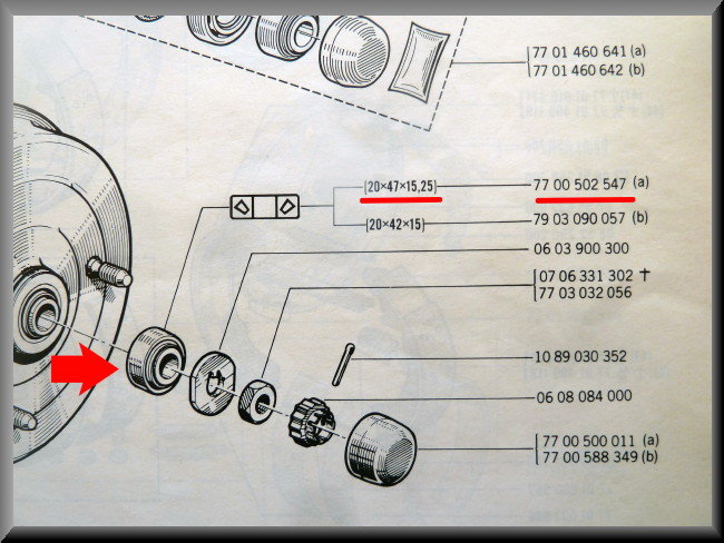Wheel bearing set for the rear axle (25x52x16.25 inner dimension 20x47x15.25 outer dimension) – Renault 16 (1968-1977) – OEM 7703090167 / 7700502547