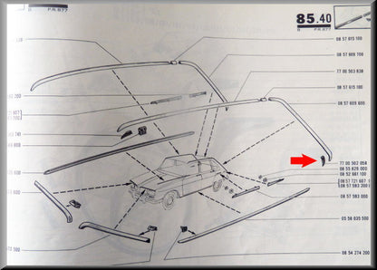 Embout arrière de moulure de pavillon – Renault 16 1er type – OEM 7700502058