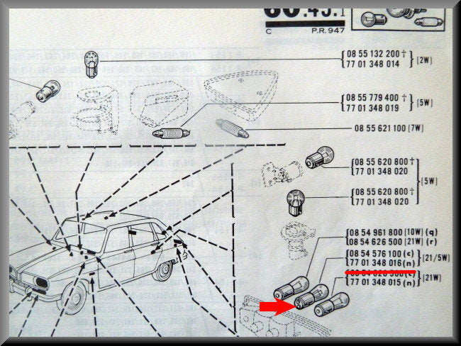 Lampje rem en dimlicht (21 5 Watt) – Renault 12 Renault 15 - Renault 17 - Renault 16 -– OEM 7701348016