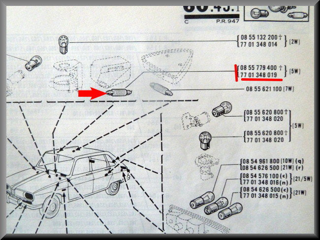 Lampje kofferbak en leesverlichting (5 Watt) – Renault 12 – Renault 15 - Renault 17 - Renault 16 - OEM 7701348019