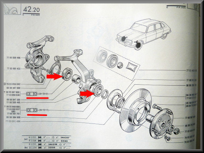 Front wheel bearing set (72x35x21 mm and 72x35x17mm) – Renault 16 – OEM 0855967900 / 0855968000