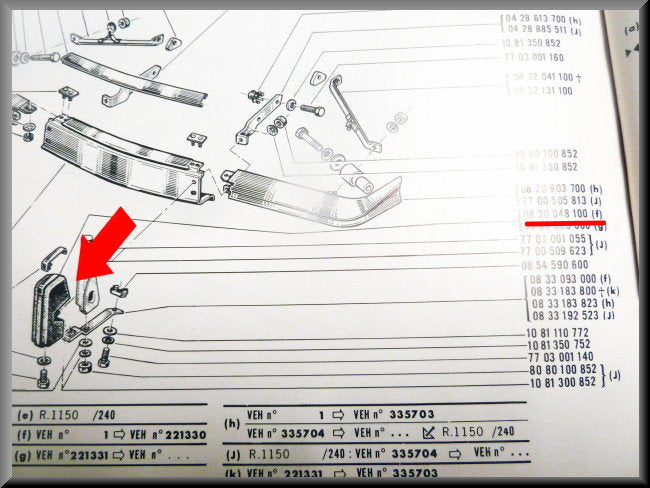 Bumperbuffer voorzijde links (met opening voor de sierstrip) – Renault 16 L – OEM 0830048100