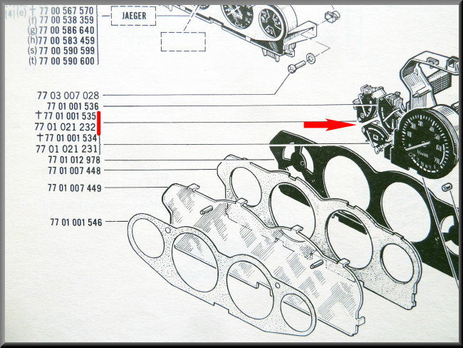 Dashboard meter brandstof verbruik eerste types – Renault 16 TS, eerste types TX – OEM 7701001535