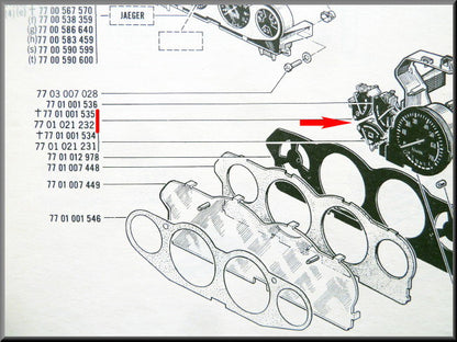Dashboard meter brandstof verbruik eerste types – Renault 16 TS, eerste types TX – OEM 7701001535