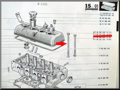 Boulon de culasse 215 mm – Renault 16 TX, TS – OEM 7700511728