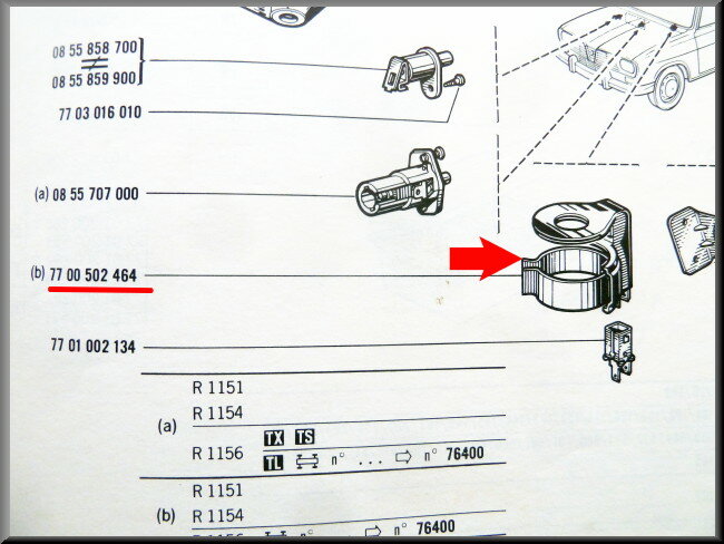 Capuchon de protection contacteur démarreur avec éclairage – Renault 16 TS – OEM 7700502464
