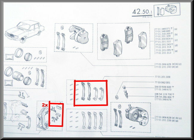 Montageset remblokken en remklauw – Renault 12 – Renault 15 - OEM 444444