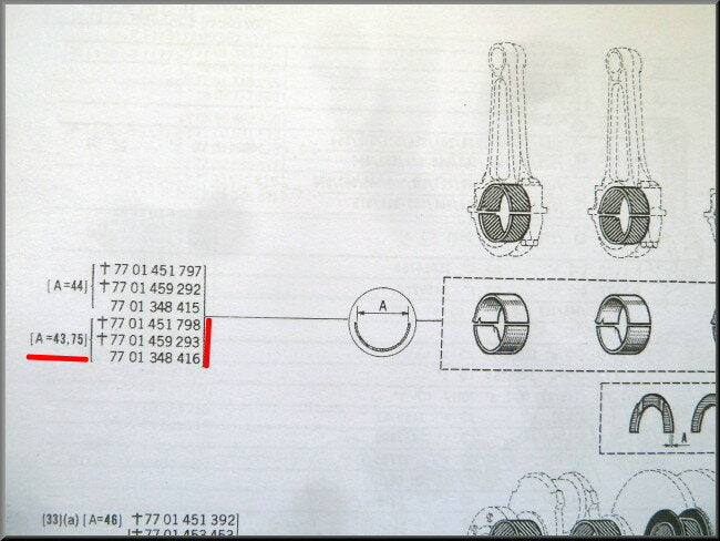 Connecting rod bearing set (0.25 - 43 - 75 mm) width 17.50 mm – Renault 12 - Renault 15 - Renault 17 - Renault 16 - – OEM 7701348416 (0.25, 43.75 mm)