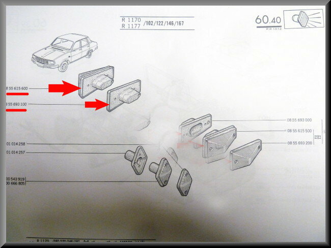 Right indicator unit – Renault 12 – Renault 15 - Renault 17 - Renault 16 - OEM 0855693100 - 0855615600