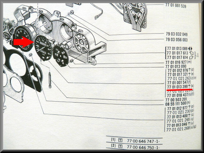 Compteur de vitesse – Renault 16 TX (premier type), TS (deuxième type) – OEM 7701013399A – Occasion