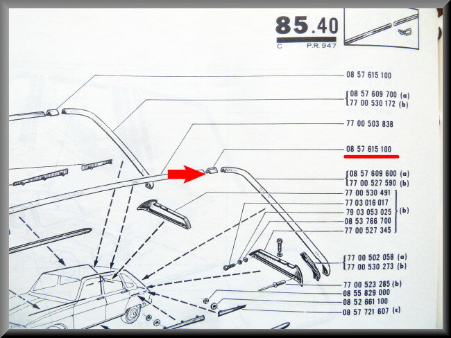 Goulotte de toit, raccord – Renault 16 – OEM 0857615100